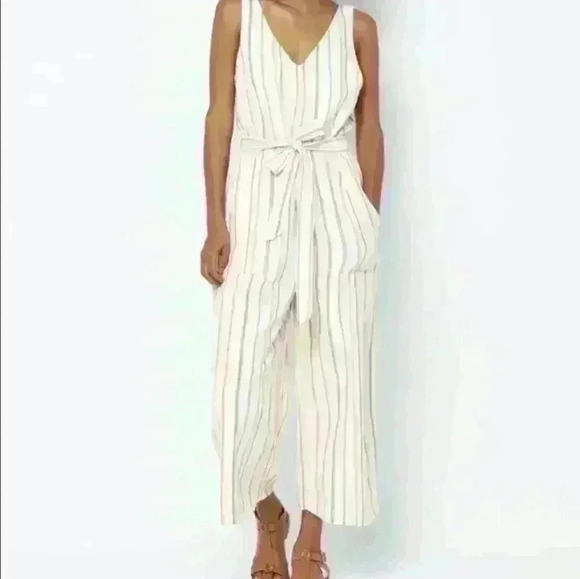 American Eagle Multi Colored Striped Linen Jumpsuit - Picture 2 of 14